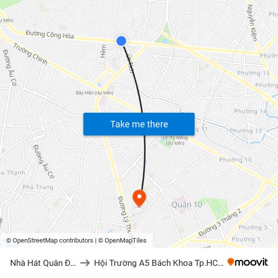 Nhà Hát Quân Đội to Hội Trường A5 Bách Khoa Tp.HCM map