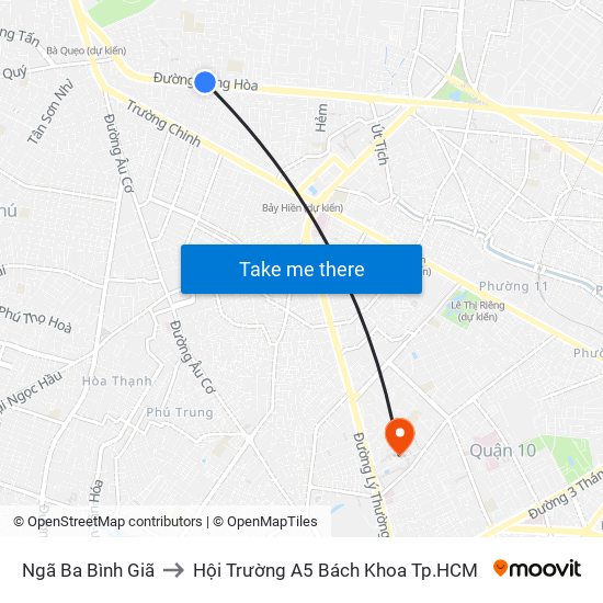 Ngã Ba Bình Giã to Hội Trường A5 Bách Khoa Tp.HCM map