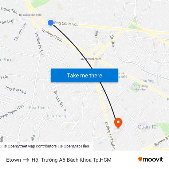 Etown to Hội Trường A5 Bách Khoa Tp.HCM map