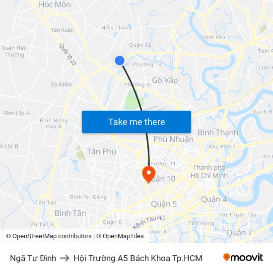 Ngã Tư Đình to Hội Trường A5 Bách Khoa Tp.HCM map