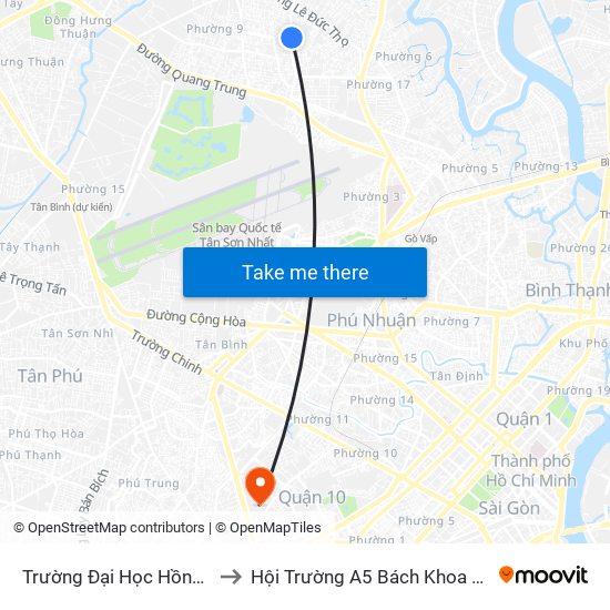 Trường Đại Học Hồng Bàng to Hội Trường A5 Bách Khoa Tp.HCM map