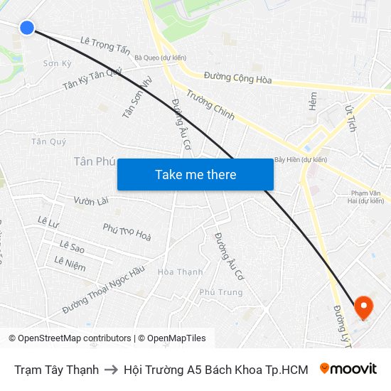 Trạm Tây Thạnh to Hội Trường A5 Bách Khoa Tp.HCM map