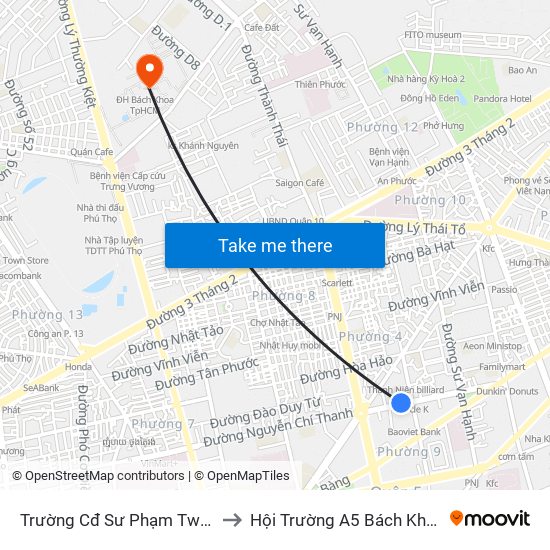 Trường Cđ Sư Phạm Tw Thành Phố to Hội Trường A5 Bách Khoa Tp.HCM map