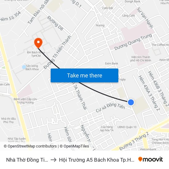 Nhà Thờ Đồng Tiến to Hội Trường A5 Bách Khoa Tp.HCM map