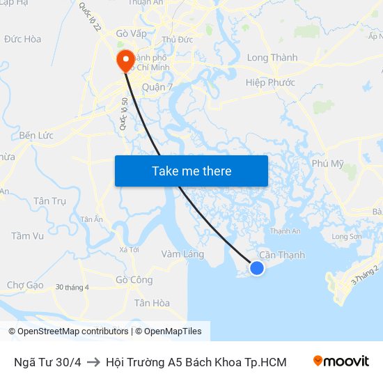 Ngã Tư 30/4 to Hội Trường A5 Bách Khoa Tp.HCM map