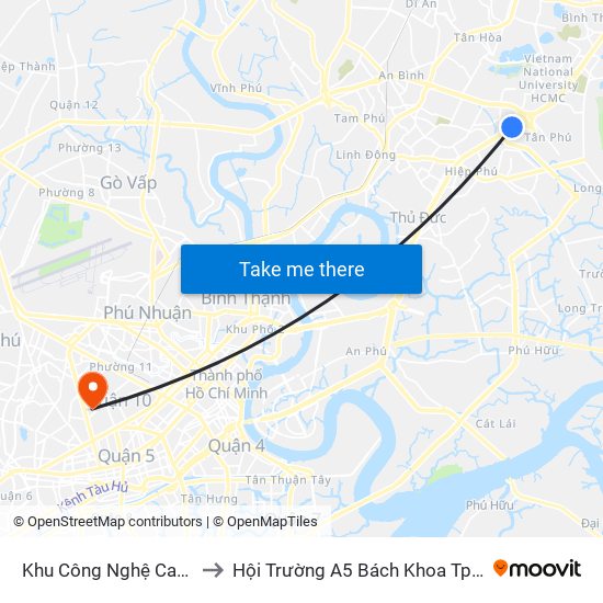 Khu Công Nghệ Cao Q9 to Hội Trường A5 Bách Khoa Tp.HCM map