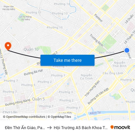 Đền Thờ Ấn Giáo, Pasteur to Hội Trường A5 Bách Khoa Tp.HCM map