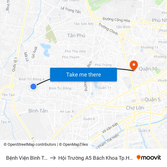 Bệnh Viện Bình Tân to Hội Trường A5 Bách Khoa Tp.HCM map