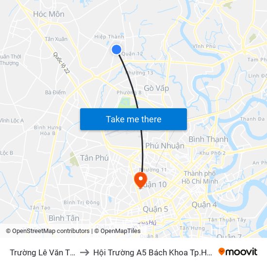 Trường Lê Văn Thọ to Hội Trường A5 Bách Khoa Tp.HCM map