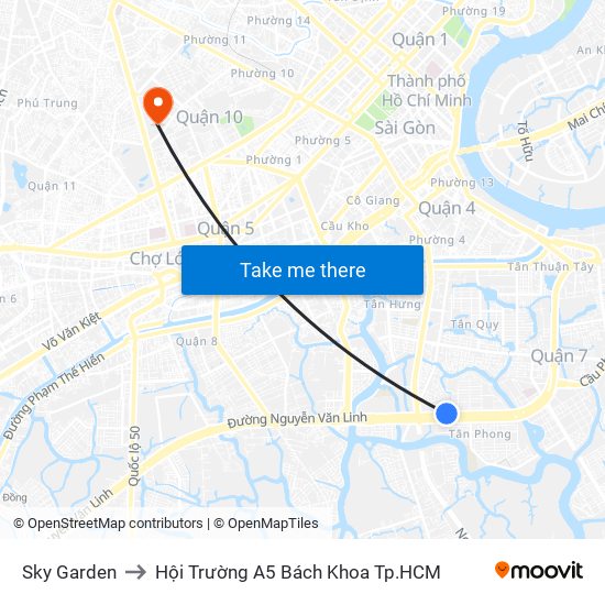 Sky Garden to Hội Trường A5 Bách Khoa Tp.HCM map