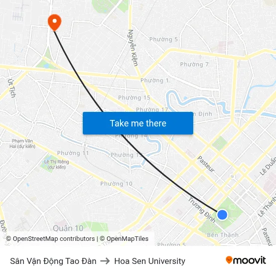 Sân Vận Động Tao Đàn to Hoa Sen University map