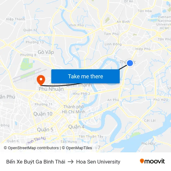 Bến Xe Buýt Ga Bình Thái to Hoa Sen University map