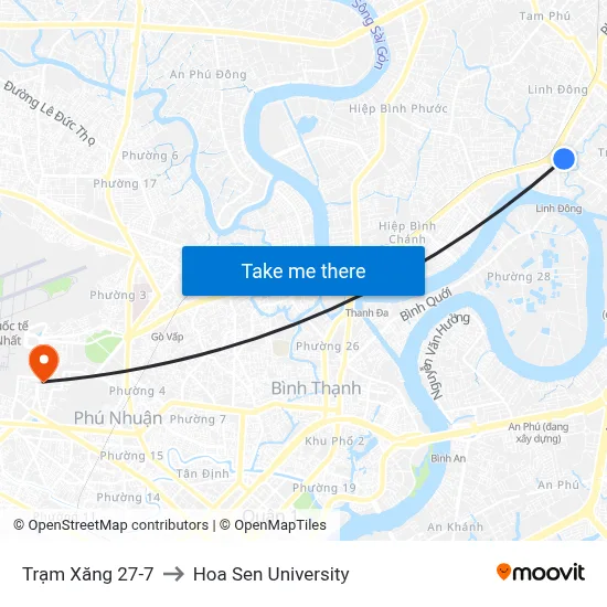 Trạm Xăng 27-7 to Hoa Sen University map