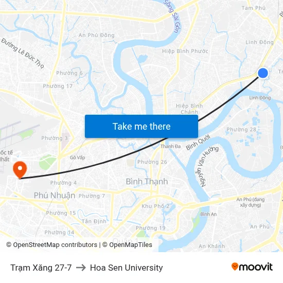 Trạm Xăng 27-7 to Hoa Sen University map