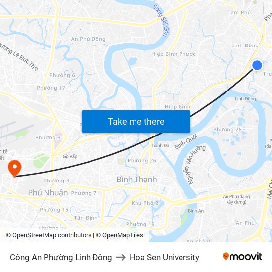 Công An Phường Linh Đông to Hoa Sen University map