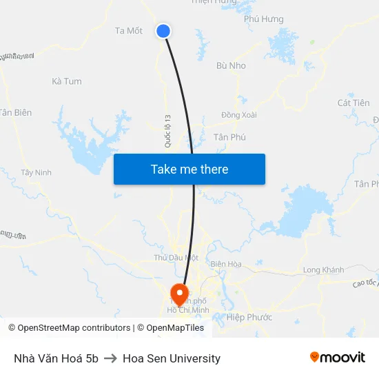 Nhà Văn Hoá 5b to Hoa Sen University map