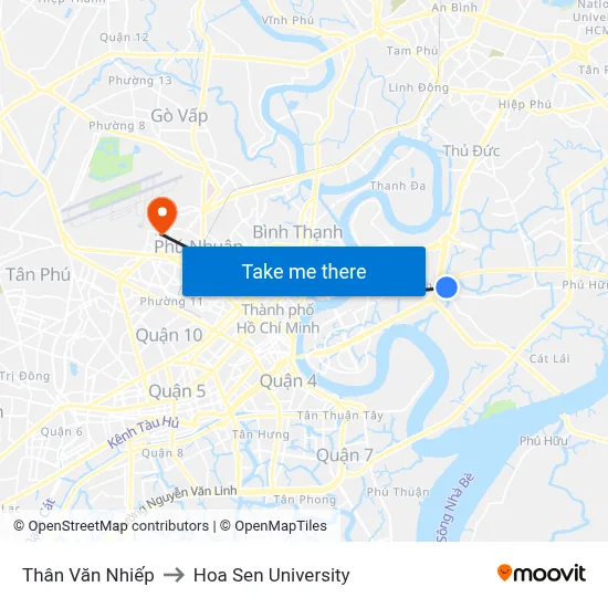 Thân Văn Nhiếp to Hoa Sen University map