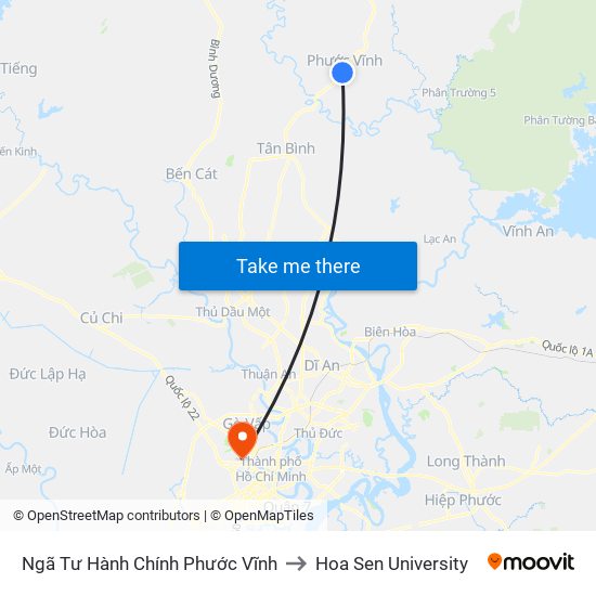 Ngã Tư Hành Chính Phước Vĩnh to Hoa Sen University map
