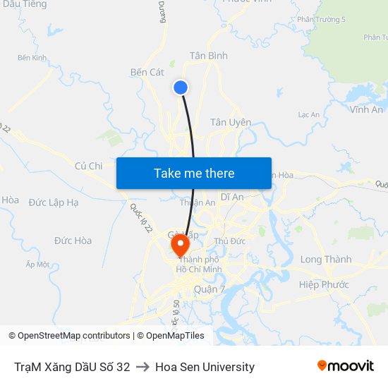 TrạM Xăng DầU Số 32 to Hoa Sen University map