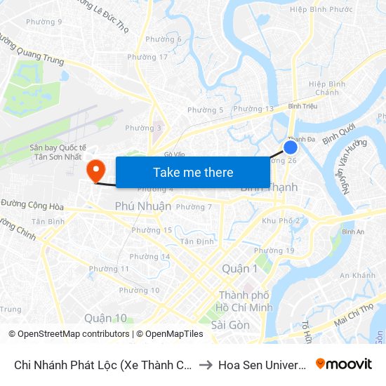 Chi Nhánh Phát Lộc (Xe Thành Công) to Hoa Sen University map