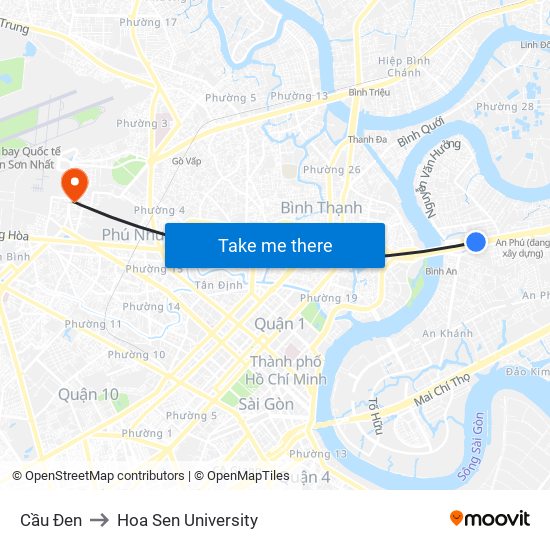 Cầu Đen to Hoa Sen University map