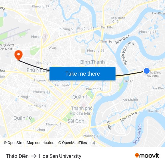 Thảo Điền to Hoa Sen University map