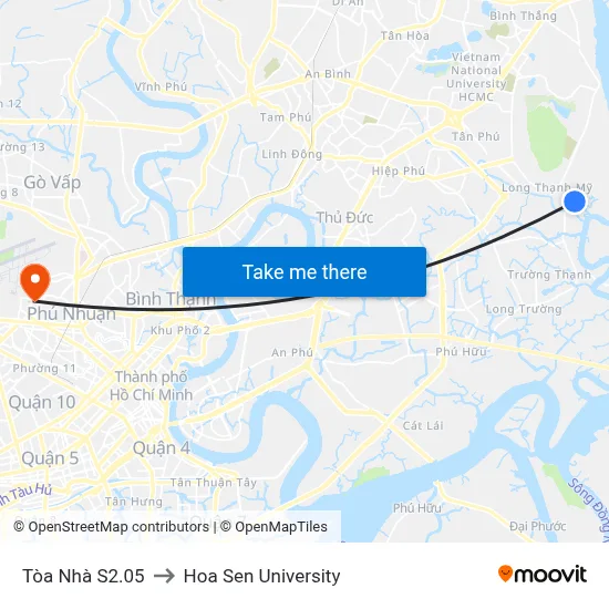 Tòa Nhà S2.05 to Hoa Sen University map