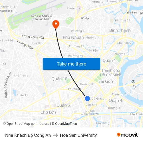 Nhà Khách Bộ Công An to Hoa Sen University map