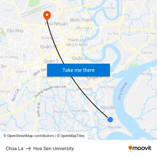 Chùa Lá to Hoa Sen University map