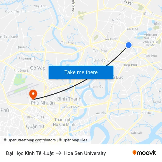 Đại Học Kinh Tế -Luật to Hoa Sen University map