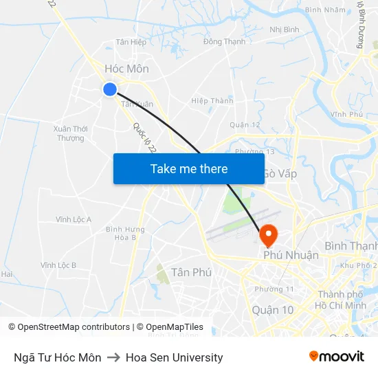 Ngã Tư Hóc Môn to Hoa Sen University map