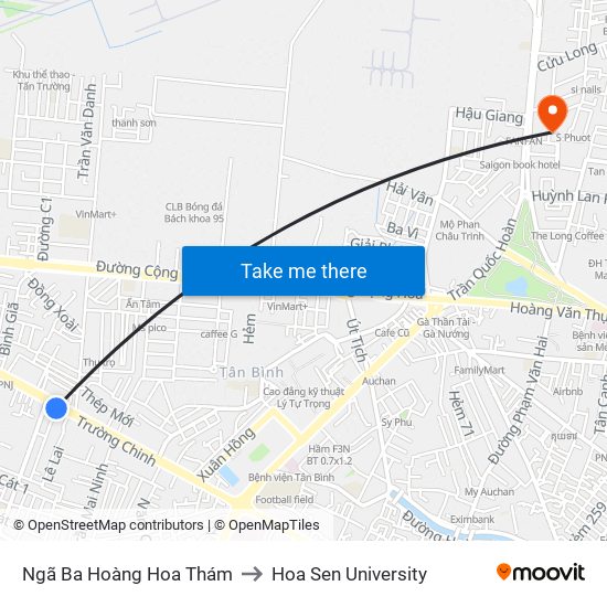 Ngã Ba Hoàng Hoa Thám to Hoa Sen University map