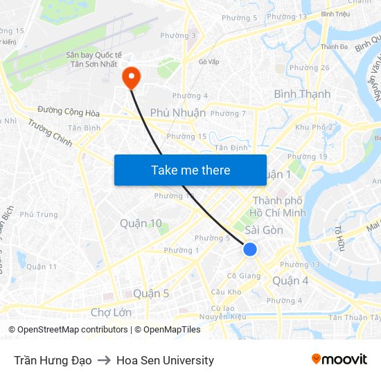 Trần Hưng Đạo to Hoa Sen University map