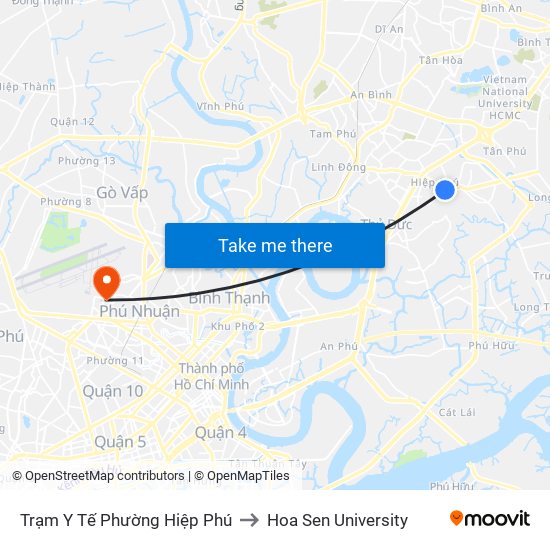 Trạm Y Tế Phường Hiệp Phú to Hoa Sen University map