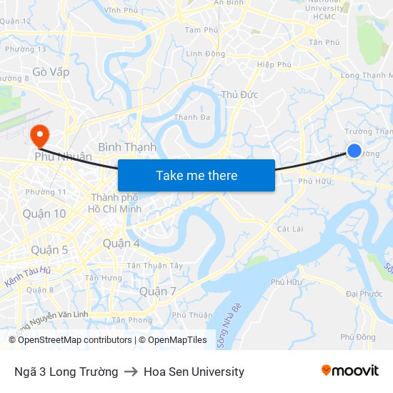 Ngã 3 Long Trường to Hoa Sen University map