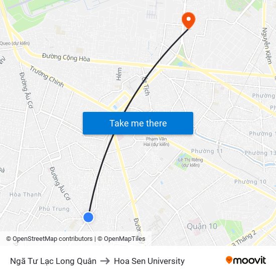 Ngã Tư Lạc Long Quân to Hoa Sen University map