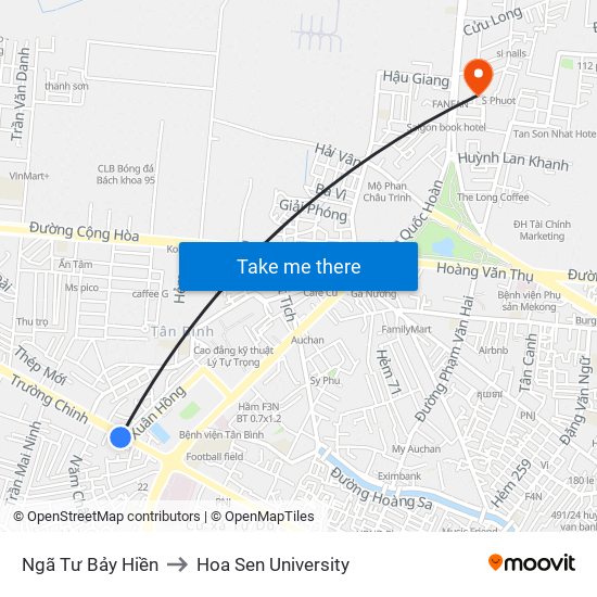 Ngã Tư Bảy Hiền to Hoa Sen University map