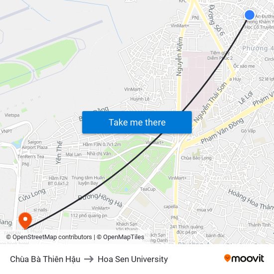 Chùa Bà Thiên Hậu to Hoa Sen University map