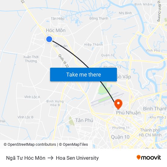 Ngã Tư Hóc Môn to Hoa Sen University map