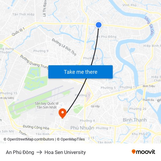 An Phú Đông to Hoa Sen University map