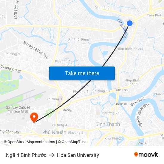 Ngã 4 Bình Phước to Hoa Sen University map