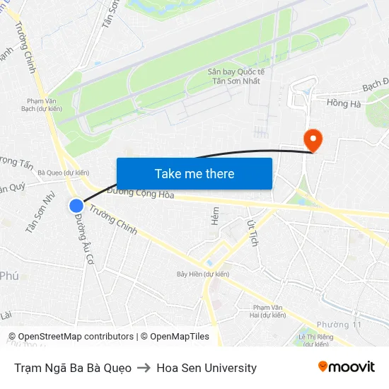 Trạm Ngã Ba Bà Quẹo to Hoa Sen University map