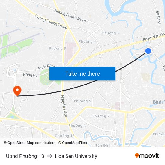 Ubnd Phường 13 to Hoa Sen University map