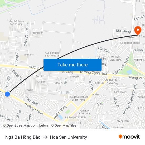 Ngã Ba Hồng Đào to Hoa Sen University map