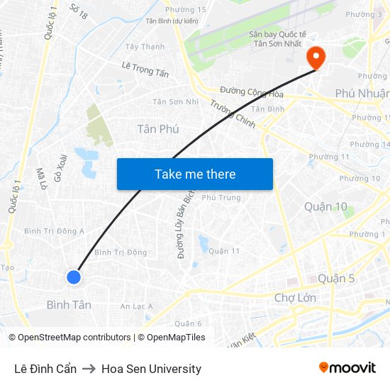 Lê Đình Cẩn to Hoa Sen University map