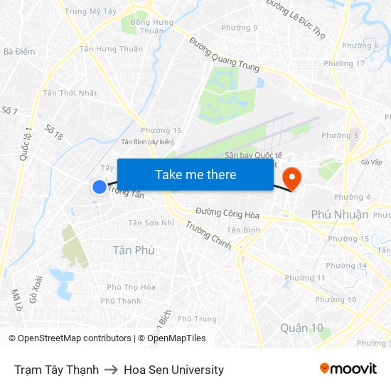 Trạm Tây Thạnh to Hoa Sen University map