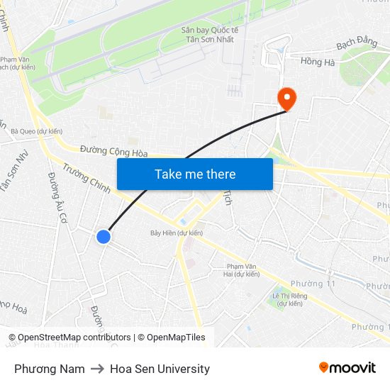 Phương Nam to Hoa Sen University map