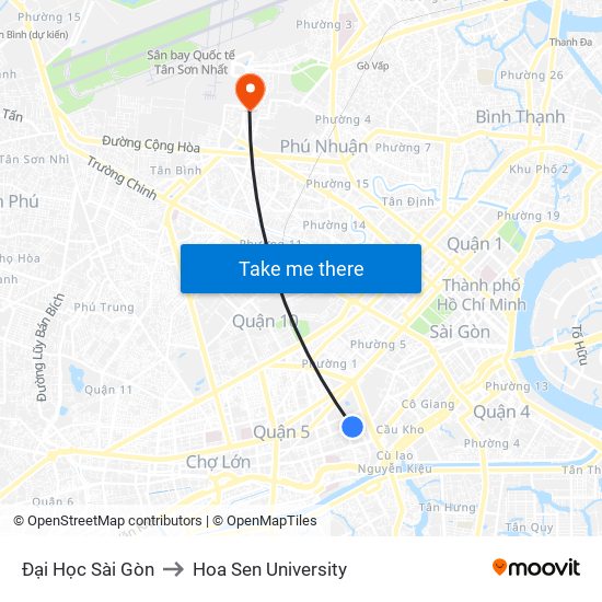 Đại Học Sài Gòn to Hoa Sen University map