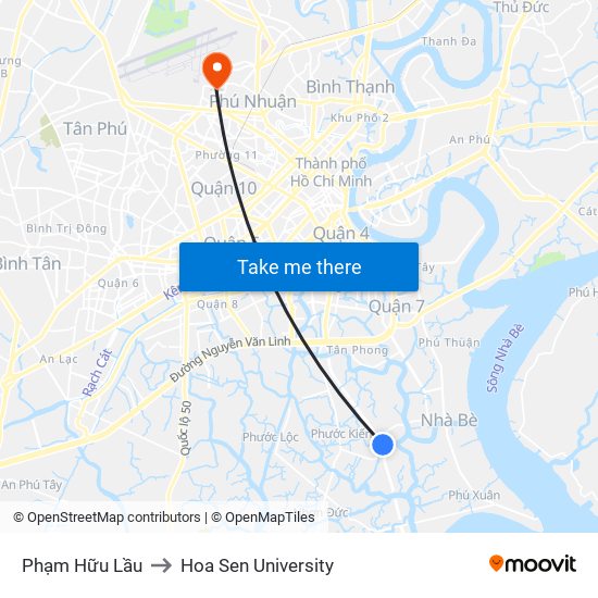 Phạm Hữu Lầu to Hoa Sen University map