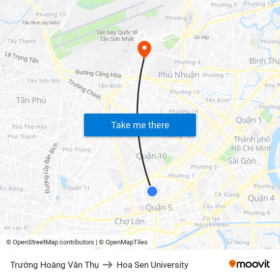 Trường Hoàng Văn Thụ to Hoa Sen University map